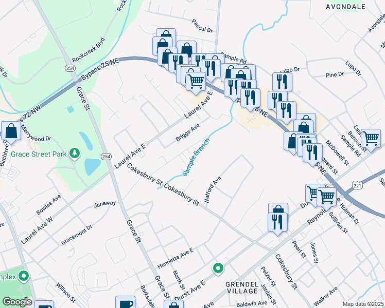 map of restaurants, bars, coffee shops, grocery stores, and more near 605 Trakas Avenue in Greenwood