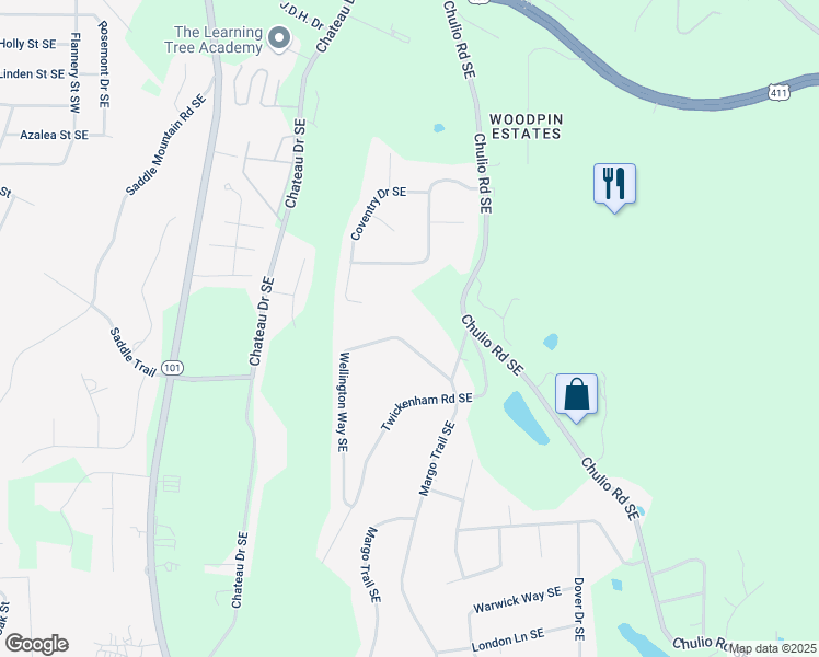 map of restaurants, bars, coffee shops, grocery stores, and more near 14 Wellington Way Southeast in Rome