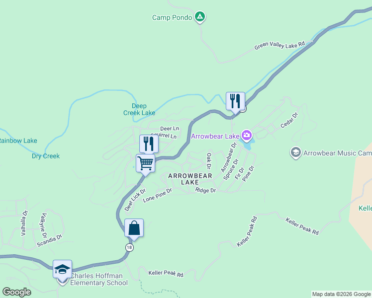 map of restaurants, bars, coffee shops, grocery stores, and more near 32931 California 18 in Big Bear