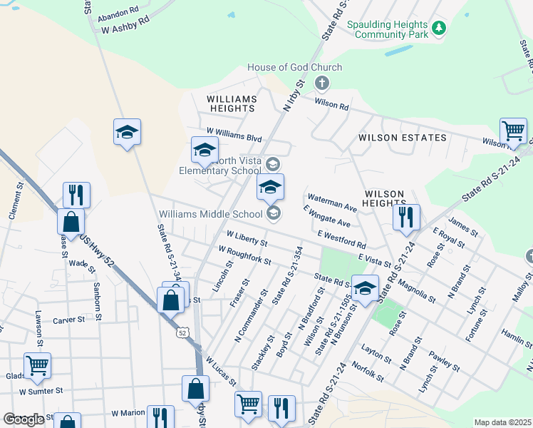 map of restaurants, bars, coffee shops, grocery stores, and more near 1100 North Irby Street in Florence