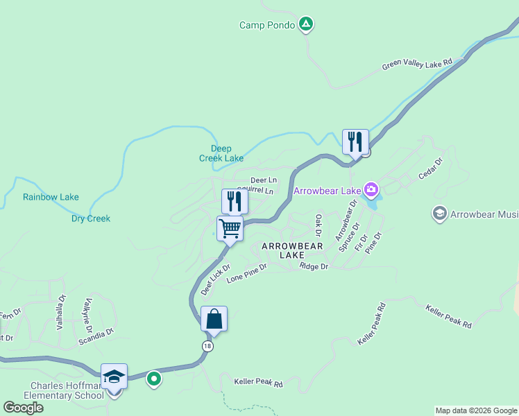 map of restaurants, bars, coffee shops, grocery stores, and more near 2311 Blue Jay Lane in Big Bear