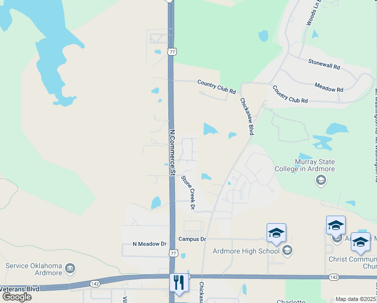 map of restaurants, bars, coffee shops, grocery stores, and more near 3450 North Commerce Street in Ardmore