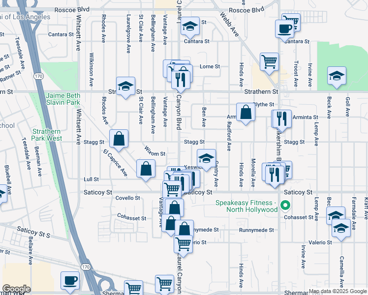 map of restaurants, bars, coffee shops, grocery stores, and more near in Los Angeles
