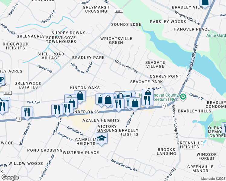 map of restaurants, bars, coffee shops, grocery stores, and more near 5747 Park Avenue in Wilmington