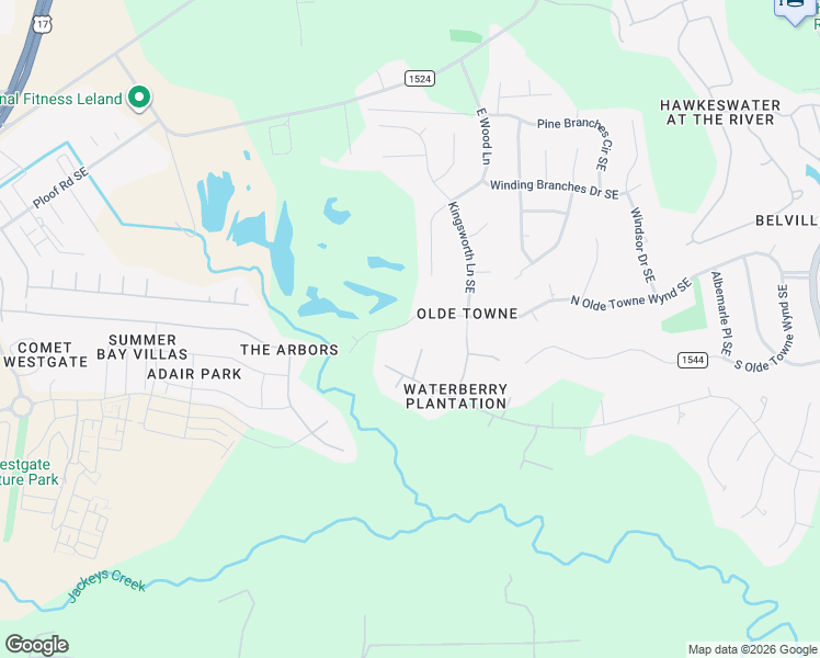 map of restaurants, bars, coffee shops, grocery stores, and more near 9822 North Olde Towne Wynd Southeast in Leland