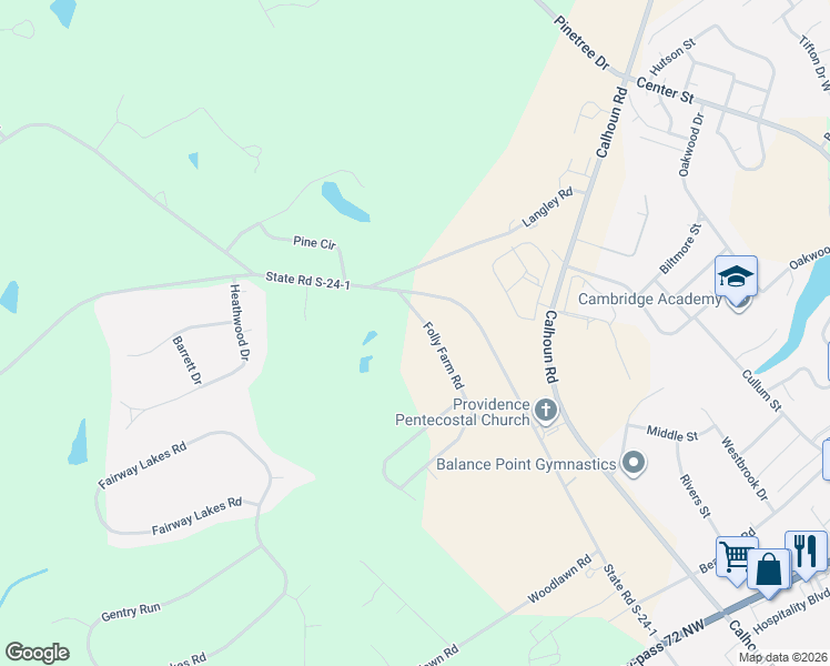map of restaurants, bars, coffee shops, grocery stores, and more near 221 Folly Farm Road in Greenwood