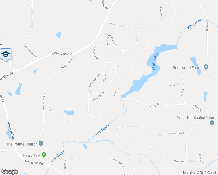 map of restaurants, bars, coffee shops, grocery stores, and more near 167 Mill Creek Drive in Canton