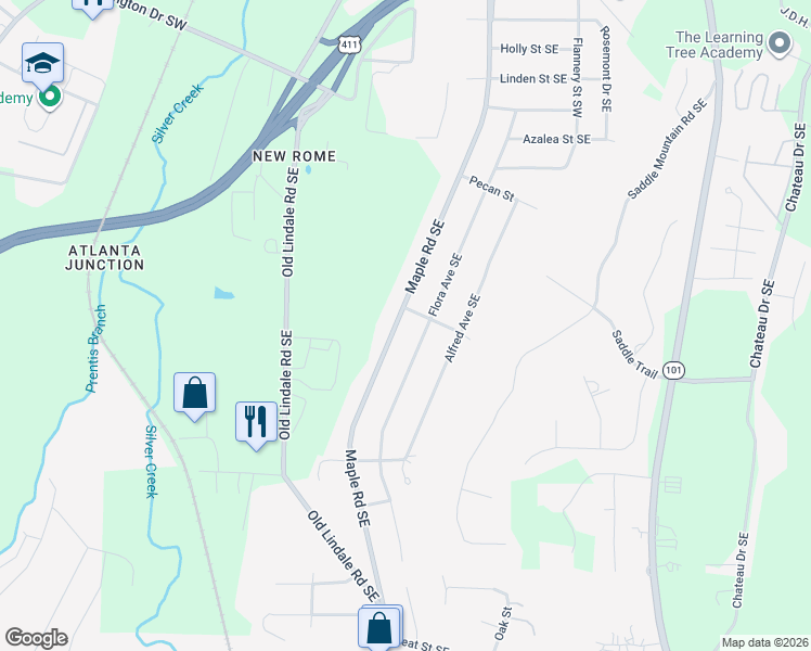 map of restaurants, bars, coffee shops, grocery stores, and more near 2804 Maple Road Southeast in Rome