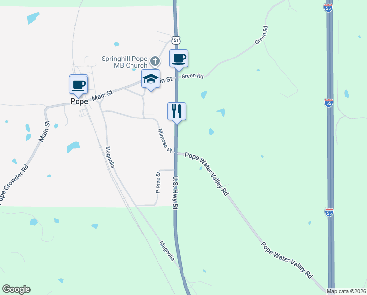 map of restaurants, bars, coffee shops, grocery stores, and more near 105 Pope Water Valley Road in Pope