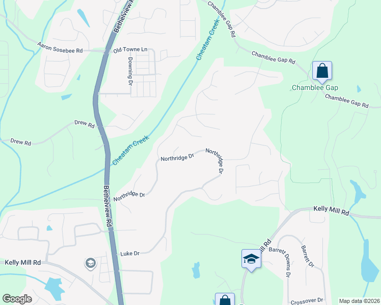 map of restaurants, bars, coffee shops, grocery stores, and more near 5010 Northridge Drive in Cumming