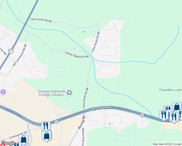 map of restaurants, bars, coffee shops, grocery stores, and more near 201 Cline Smith Road Northeast in Cartersville
