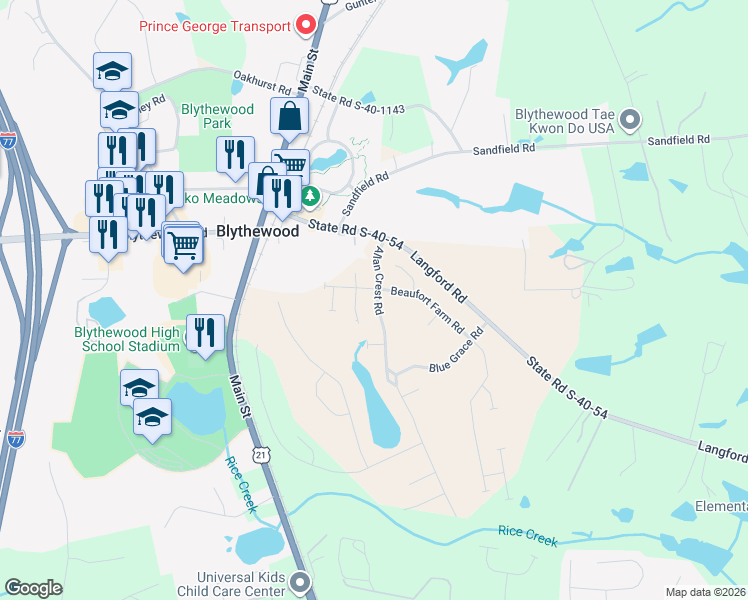 map of restaurants, bars, coffee shops, grocery stores, and more near in Blythewood