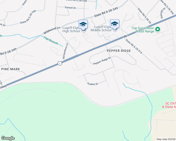 map of restaurants, bars, coffee shops, grocery stores, and more near 72 Oak Ridge Drive in Lugoff