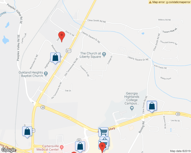 map of restaurants, bars, coffee shops, grocery stores, and more near 17 Independence Way Northeast in Cartersville