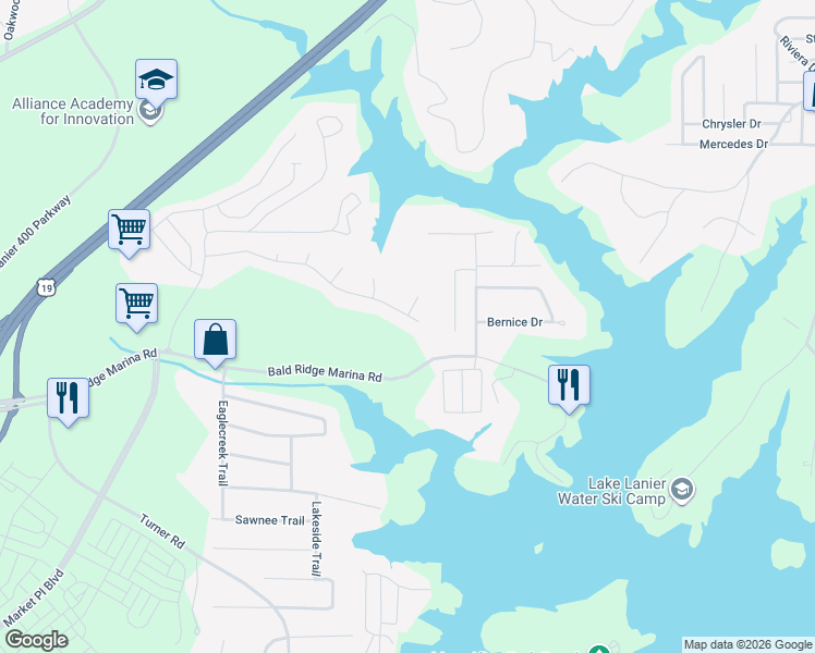 map of restaurants, bars, coffee shops, grocery stores, and more near 1840 Watercrest Drive in Cumming