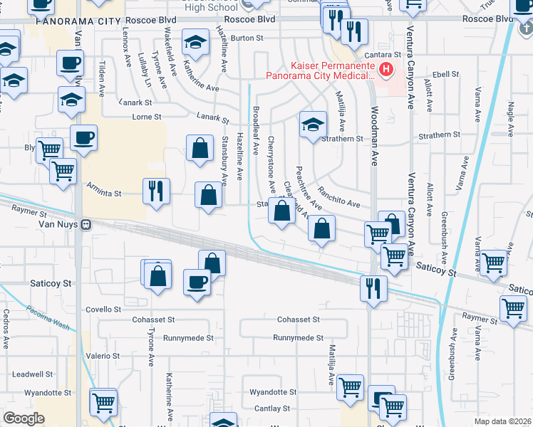 map of restaurants, bars, coffee shops, grocery stores, and more near in Los Angeles