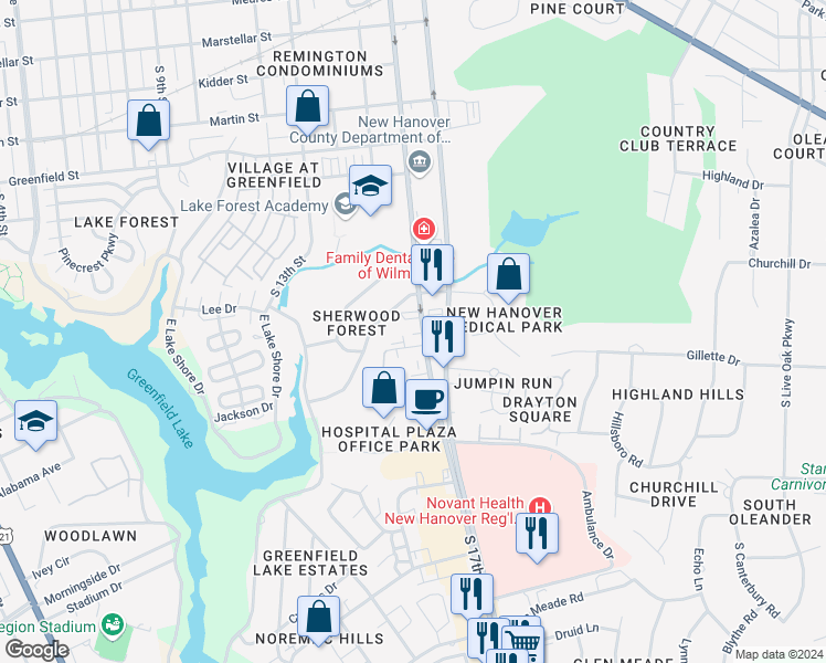 map of restaurants, bars, coffee shops, grocery stores, and more near 1928 South 16th Street in Wilmington