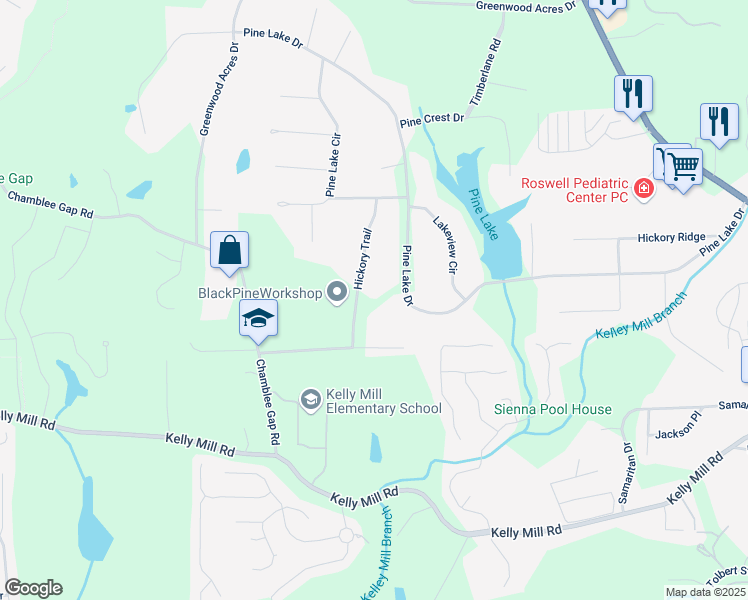map of restaurants, bars, coffee shops, grocery stores, and more near 113 Hickory Trail in Cumming