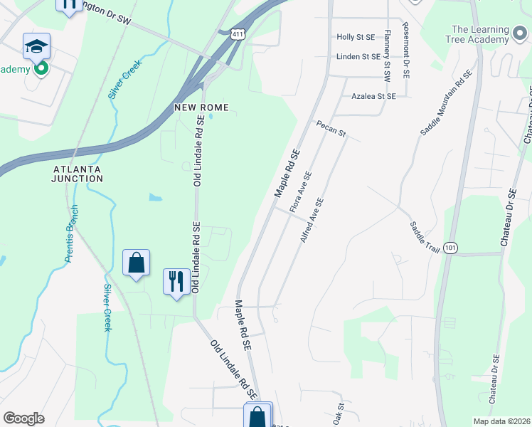 map of restaurants, bars, coffee shops, grocery stores, and more near 2804 Maple Road Southeast in Rome