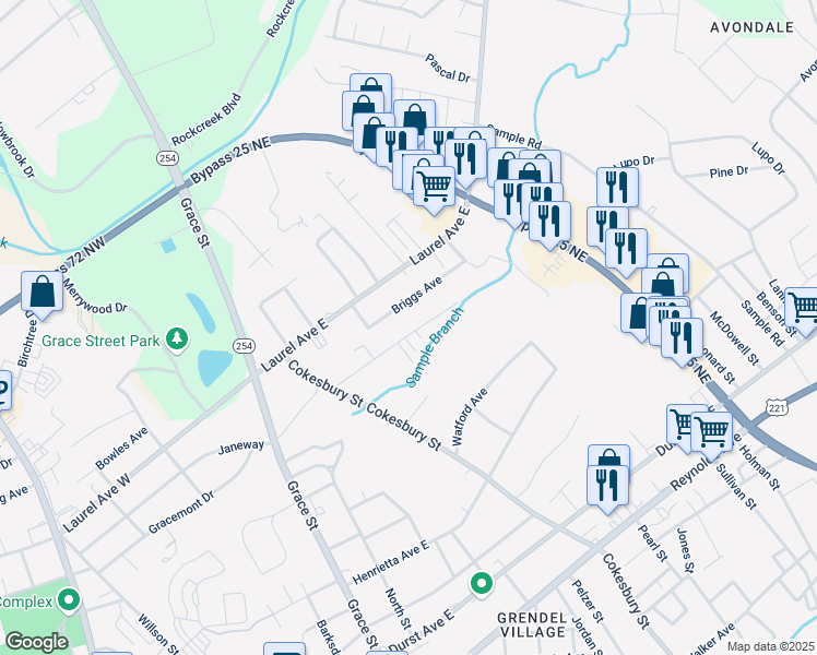 map of restaurants, bars, coffee shops, grocery stores, and more near 605 Trakas Avenue in Greenwood
