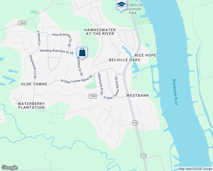 map of restaurants, bars, coffee shops, grocery stores, and more near 755 Brunswick Pl SE in Leland