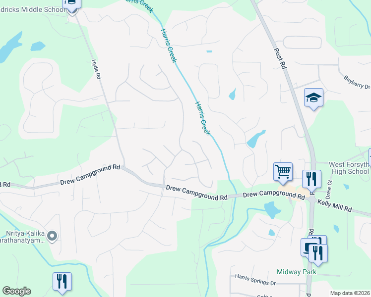 map of restaurants, bars, coffee shops, grocery stores, and more near 3960 Agard Street in Cumming