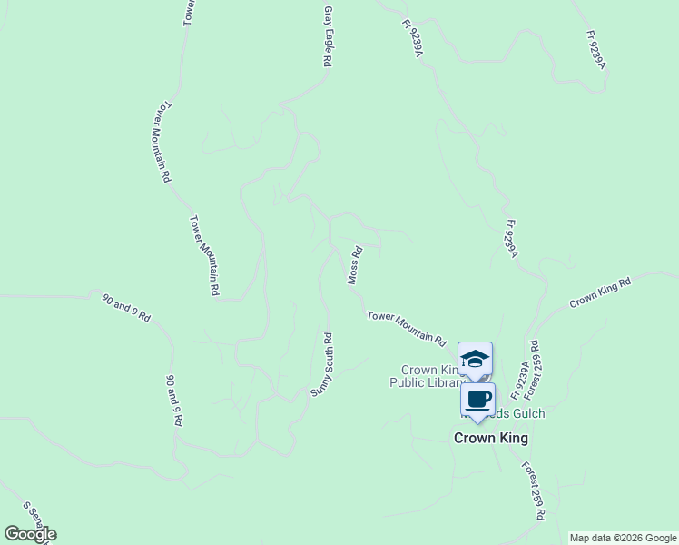 map of restaurants, bars, coffee shops, grocery stores, and more near 23297 Sunny South Road in Crown King