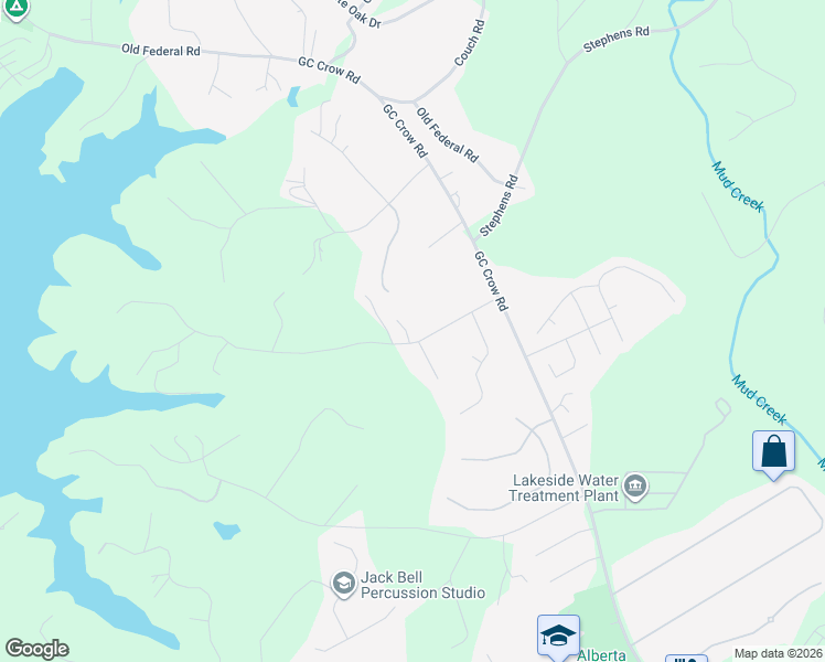 map of restaurants, bars, coffee shops, grocery stores, and more near 5860 Overby Road in Flowery Branch