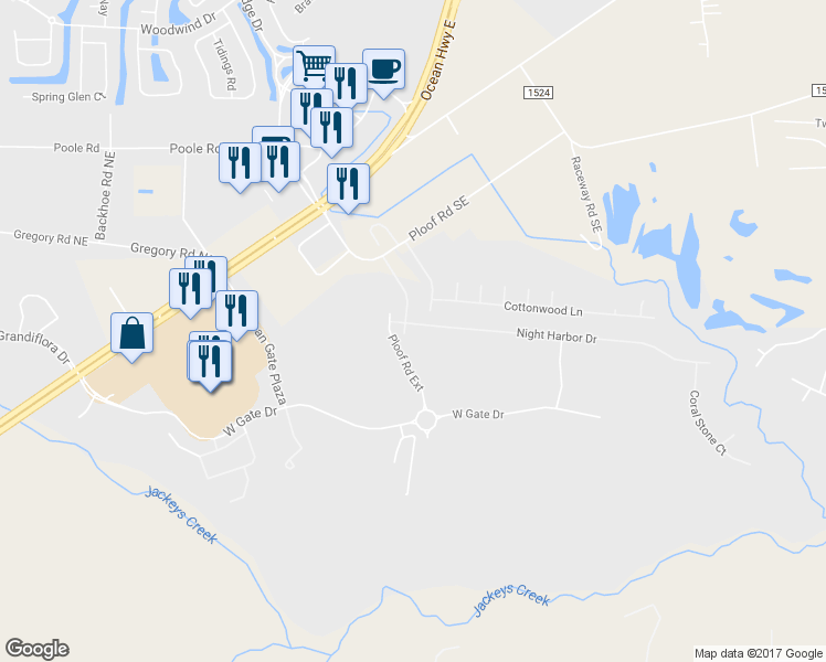 map of restaurants, bars, coffee shops, grocery stores, and more near 9393 Night Harbor Drive Southeast in Leland