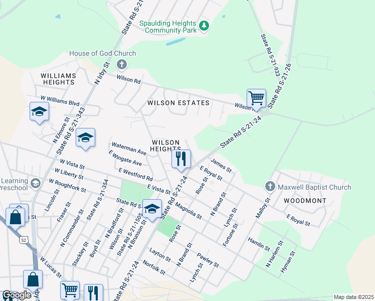 map of restaurants, bars, coffee shops, grocery stores, and more near 330 East Royal Street in Florence