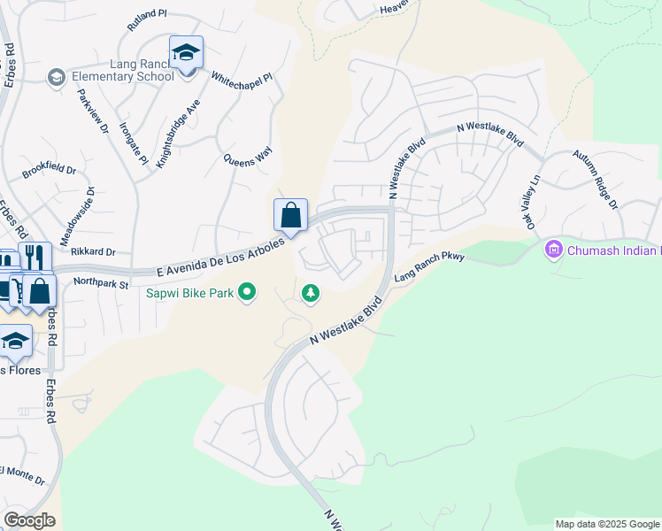 map of restaurants, bars, coffee shops, grocery stores, and more near Vista Wood Cir & Conejo Canyon Ct in Thousand Oaks