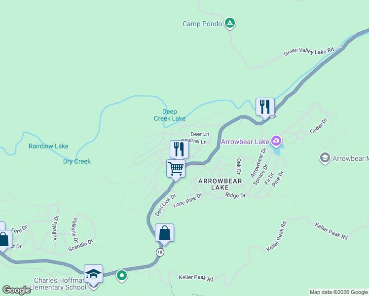 map of restaurants, bars, coffee shops, grocery stores, and more near 32905 Chipmunk Lane in Running Springs