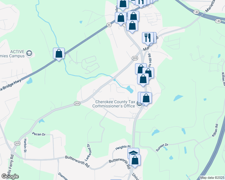 map of restaurants, bars, coffee shops, grocery stores, and more near 207 Cole Court in Canton