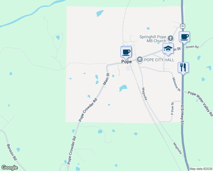 map of restaurants, bars, coffee shops, grocery stores, and more near 350 Main Street in Pope