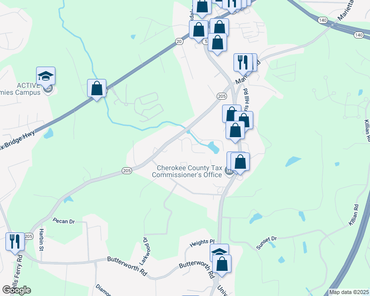 map of restaurants, bars, coffee shops, grocery stores, and more near 207 Cole Court in Canton