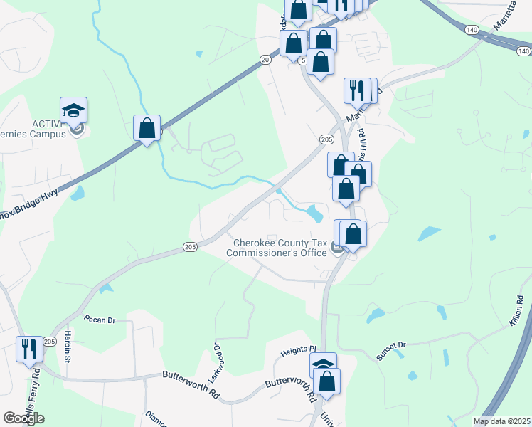 map of restaurants, bars, coffee shops, grocery stores, and more near 206 Cole Court in Canton