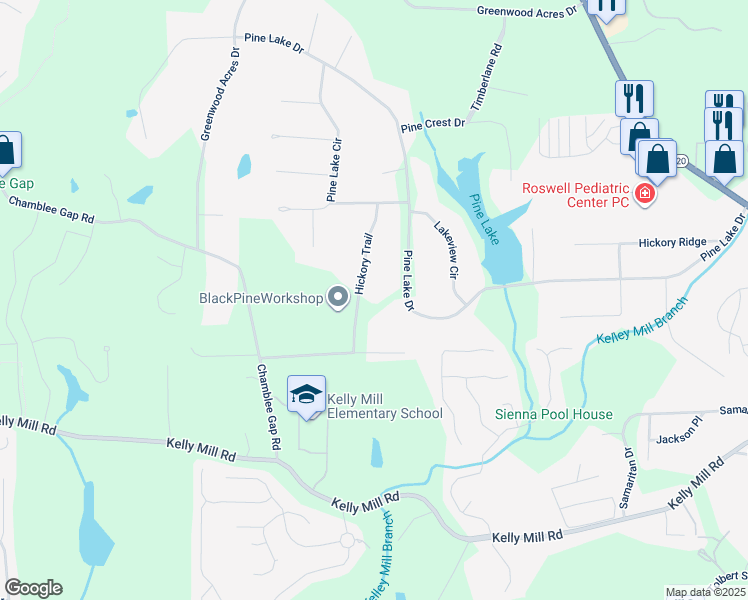 map of restaurants, bars, coffee shops, grocery stores, and more near 113 Hickory Trail in Cumming