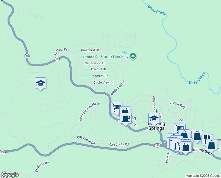 map of restaurants, bars, coffee shops, grocery stores, and more near 31518 Valley Ridge Drive in Running Springs