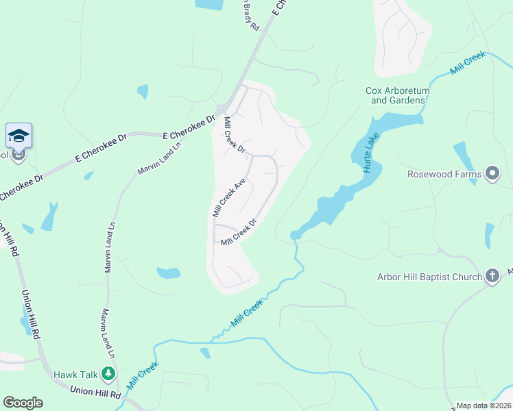 map of restaurants, bars, coffee shops, grocery stores, and more near 152 Mill Creek Drive in Canton