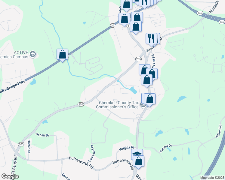 map of restaurants, bars, coffee shops, grocery stores, and more near 206 Cole Court in Canton