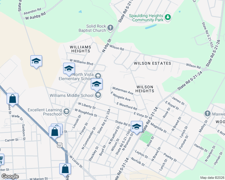 map of restaurants, bars, coffee shops, grocery stores, and more near 108 East Wingate Avenue in Florence