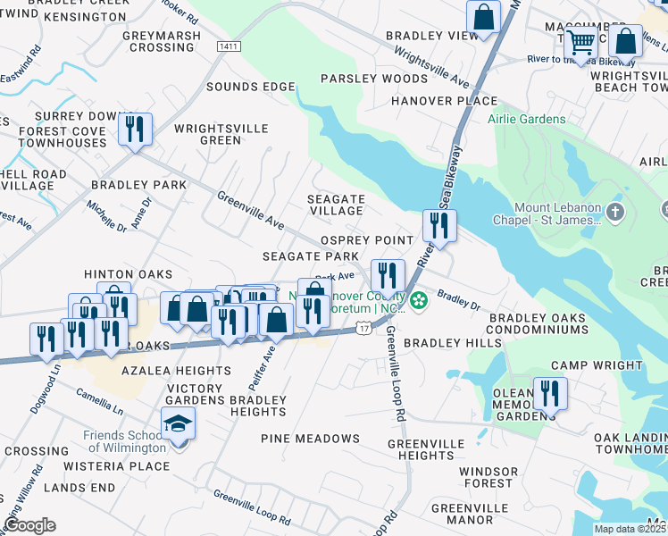 map of restaurants, bars, coffee shops, grocery stores, and more near 6015 Park Avenue in Wilmington