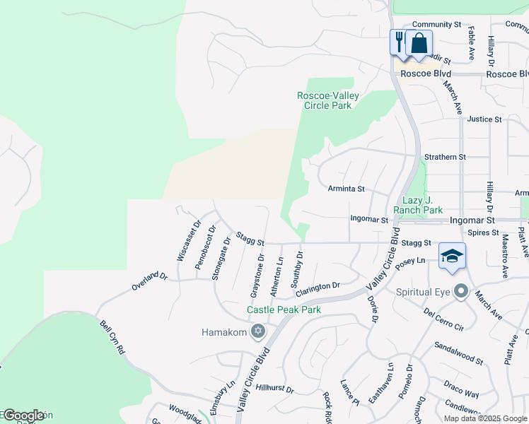 map of restaurants, bars, coffee shops, grocery stores, and more near 7753 Graystone Drive in Los Angeles