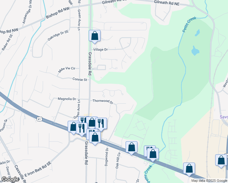 map of restaurants, bars, coffee shops, grocery stores, and more near 6 Governors Court in Cartersville