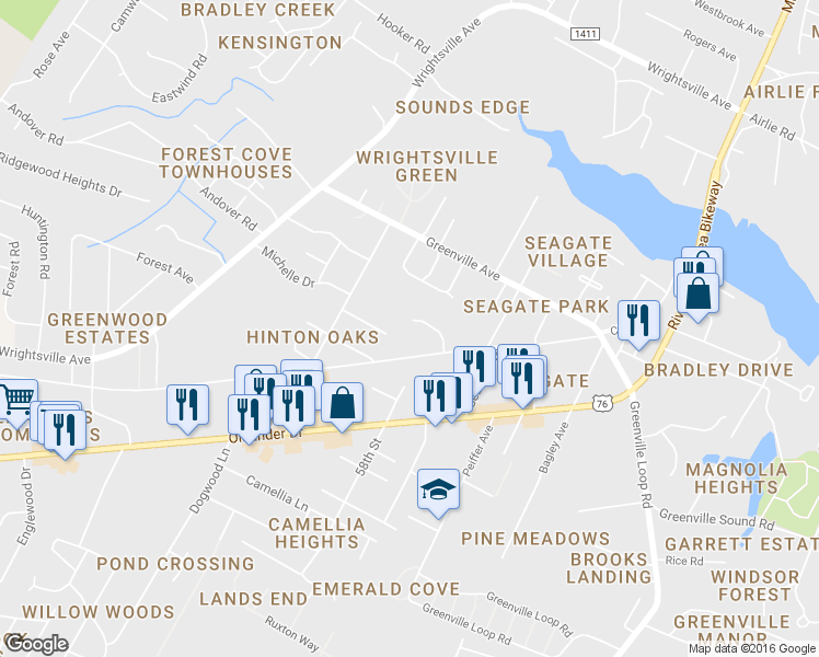 map of restaurants, bars, coffee shops, grocery stores, and more near 5747 Park Avenue in Wilmington