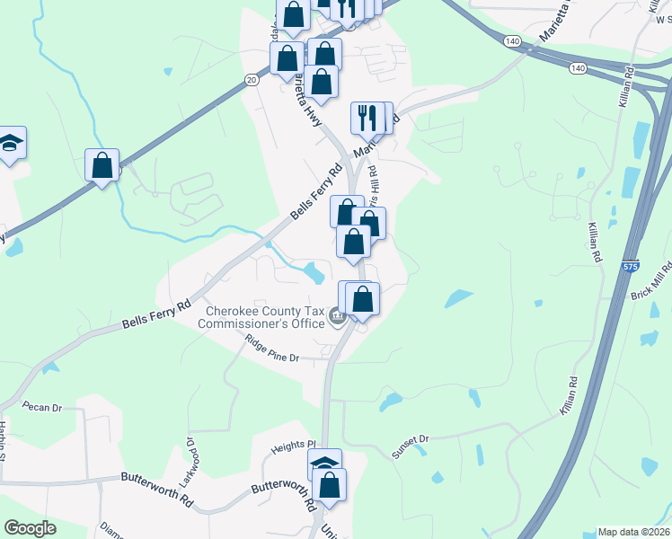 map of restaurants, bars, coffee shops, grocery stores, and more near 317 India Lane in Canton