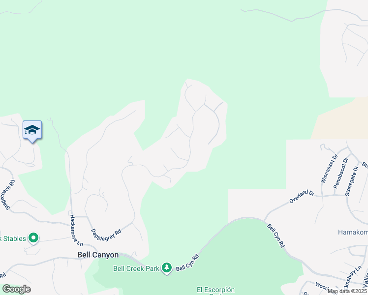 map of restaurants, bars, coffee shops, grocery stores, and more near 159 Dapplegray Road in Bell Canyon