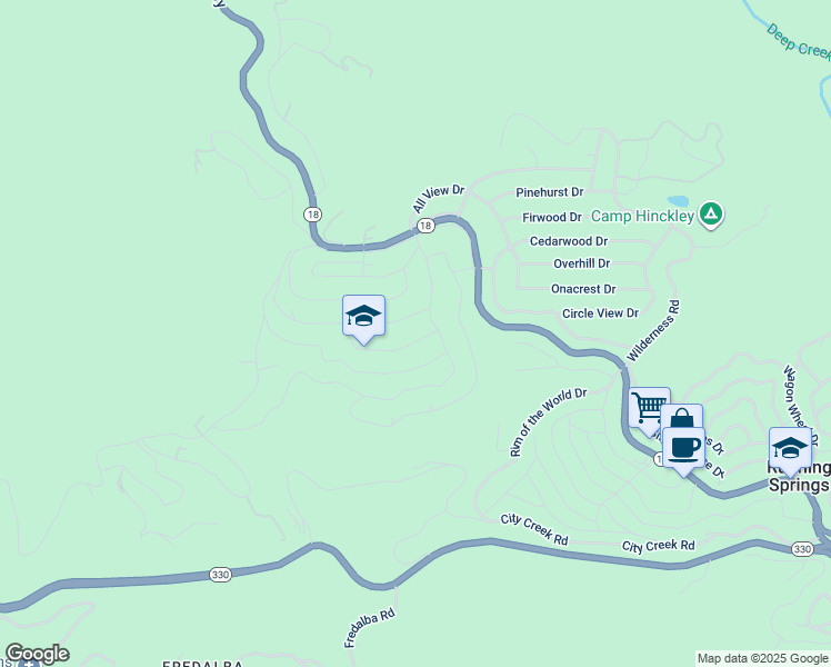 map of restaurants, bars, coffee shops, grocery stores, and more near 31140 Summit Drive in Running Springs