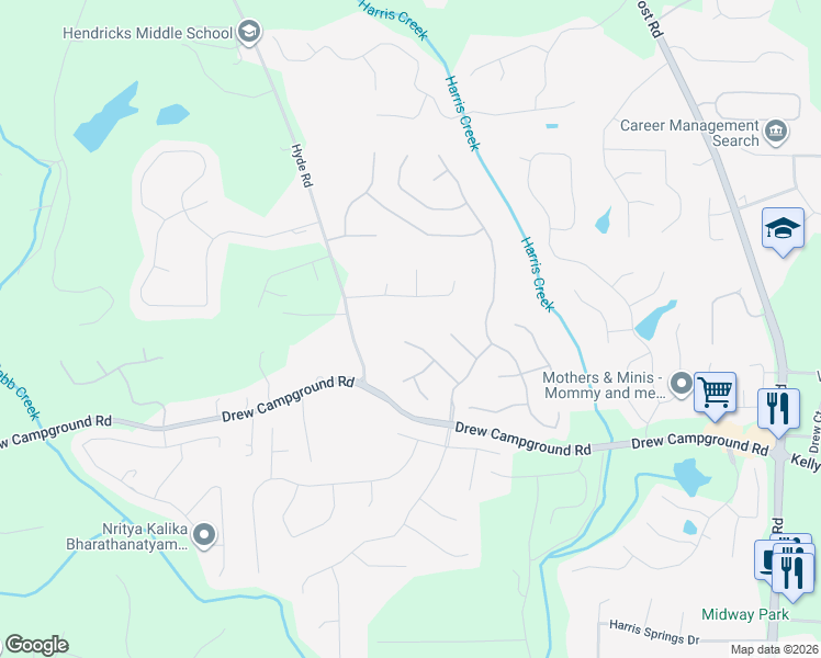 map of restaurants, bars, coffee shops, grocery stores, and more near 3960 Calomel Drive in Cumming