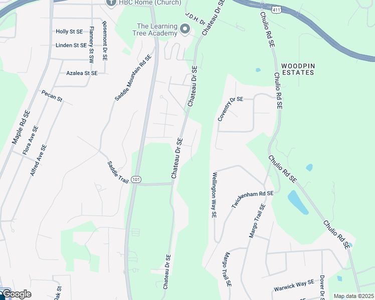 map of restaurants, bars, coffee shops, grocery stores, and more near 305 Chateau Drive Southeast in Rome